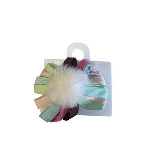 Gymboree Pastel Ribbon & White Pom-Pom Hair Clip